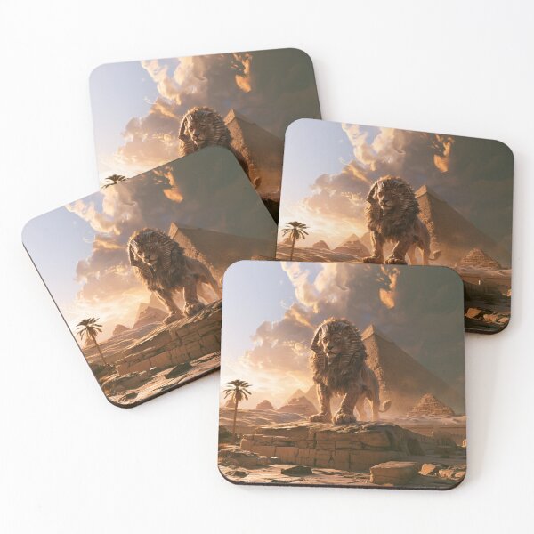 Item preview, A majestic Sphynx resting in a desert with pyramids, Fantasy & Mythological Creatures designed and sold by CDC40.