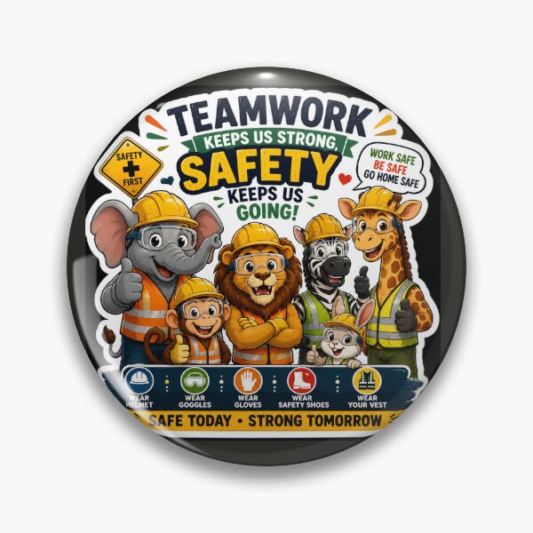 Item preview, Safety First Team Sticker – Cute Animals in PPE, Workplace Safety & Teamwork Cartoon designed and sold by vinothmech53.