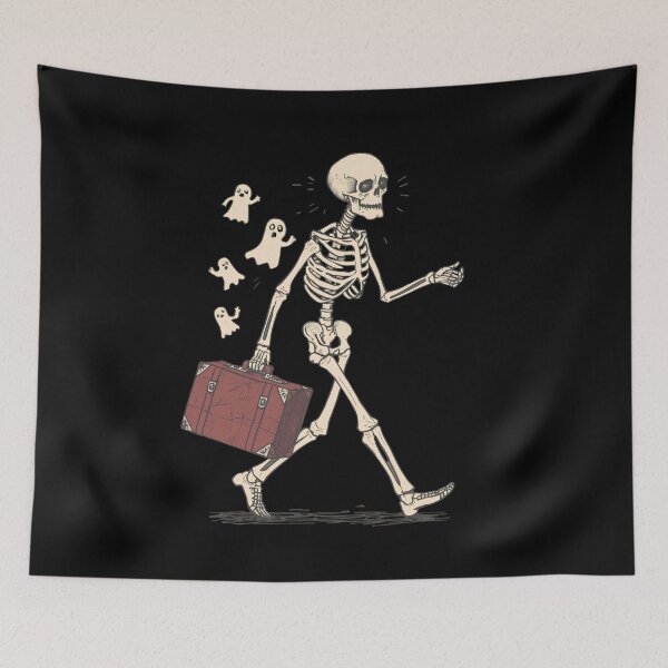 Item preview, Be Right Back – Skeleton Traveler Halloween Dark Humor designed and sold by CalmDownZone ⭐️⭐️⭐️⭐️⭐️.