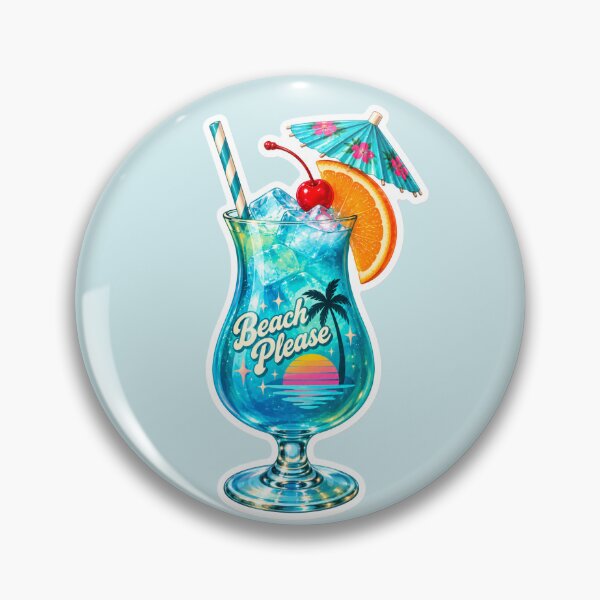Aperçu de l'œuvre Beach Please Tropical Cocktail – Retro Summer Aesthetic Drink Sticker créée et vendue par AstraDrip Studio.
