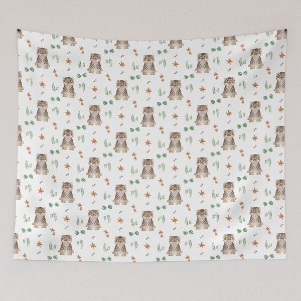 Item preview, Kids Orange and Green Watercolour Tiger Pattern designed and sold by PatternUnique.