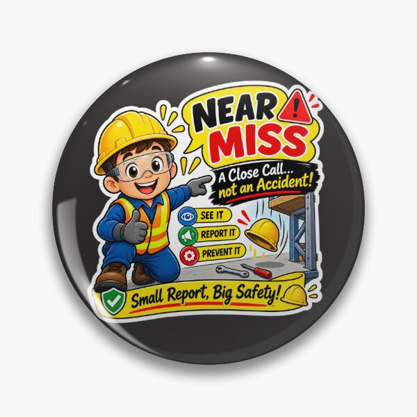 Item preview, Near Miss Safety Sticker – Close Call Safety Awareness, Report It Prevent It PPE Cartoon designed and sold by vinothmech53.