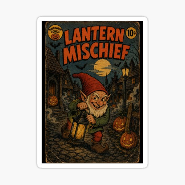 Item preview, Vintage Halloween Cover Art: Spooky Gnome Midnight Lantern Mischief designed and sold by bapupa.