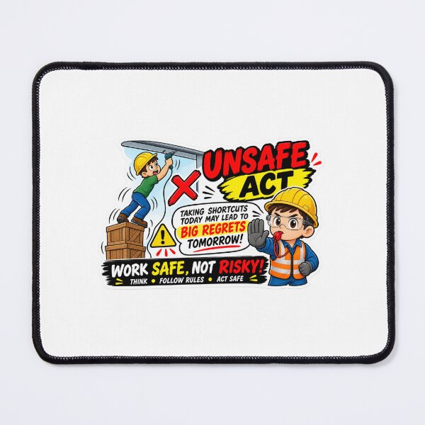 Item preview, Unsafe Act Safety Sticker – Work Safe Not Risky, Workplace Hazard Awareness PPE Cartoon designed and sold by vinothmech53.