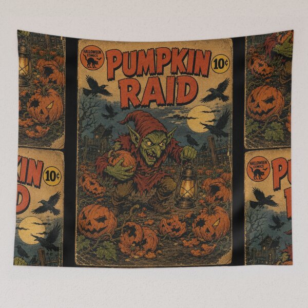 Item preview, Vintage Halloween Cover Art: Sinister Goblin Pumpkin Patch Raid designed and sold by bapupa.