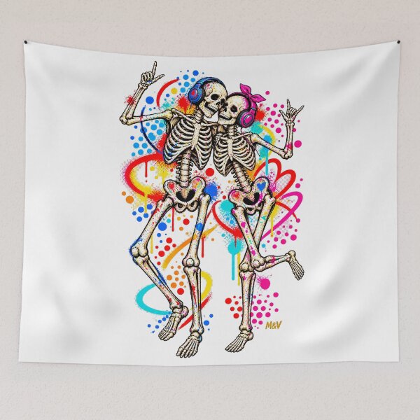 Item preview, Colorful Skeleton Couple Music Graffiti designed and sold by Qenlo.