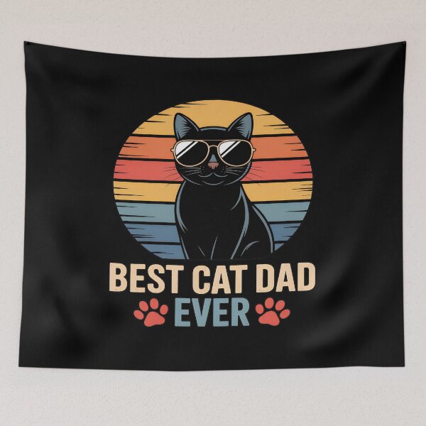 Item preview, Best Cat Dad Ever Retro Sunset Black Cat designed and sold by OlyvieArt.