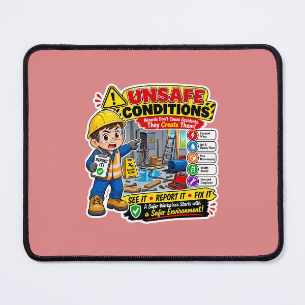 Item preview, Unsafe Conditions Safety Sticker – See It Report It Fix It | Workplace Hazard Awareness PPE Cartoon designed and sold by vinothmech53.