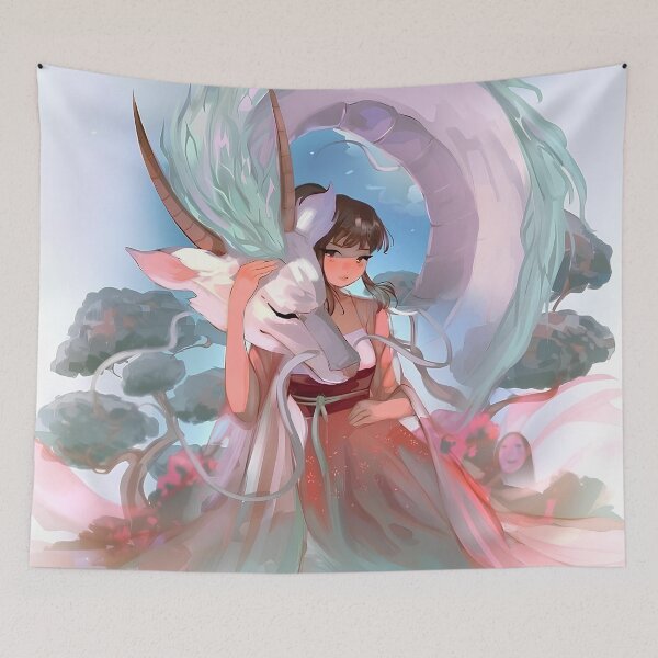 Item preview, Cute art girl and dragon [[chihiros]] go -%[ghiblis]%- flying aways  designed and sold by Amorrieart.
