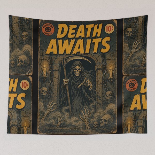 Item preview, Vintage Halloween Cover Art: Haunted Grim Reaper Crypt Door designed and sold by bapupa.