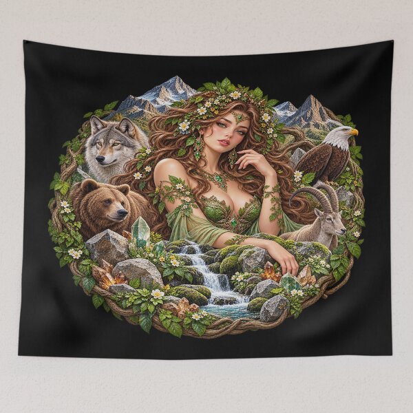 Item preview, Earth Goddess – Mountain Spirit and Wild Animals designed and sold by TroviTutto.