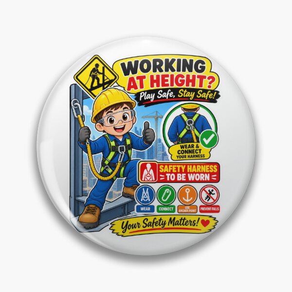 Item preview, Working at Height Safety Sticker – Wear Your Safety Harness, Fall Protection PPE Cartoon designed and sold by vinothmech53.