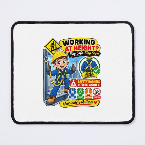 Item preview, Working at Height Safety Sticker – Wear Your Safety Harness, Fall Protection PPE Cartoon designed and sold by vinothmech53.
