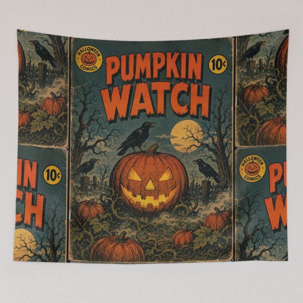Item preview, Vintage Halloween Cover Art: Eerie Jack-o'-Lantern Pumpkin Patch Watch designed and sold by bapupa.