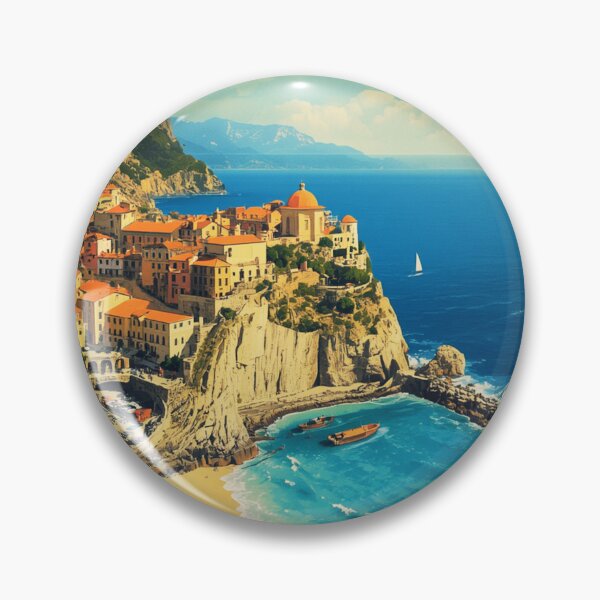 Item preview, Vintage Style Coastal Cliff Town Ocean View Illustration designed and sold by @SHINTOSARTSTORE.