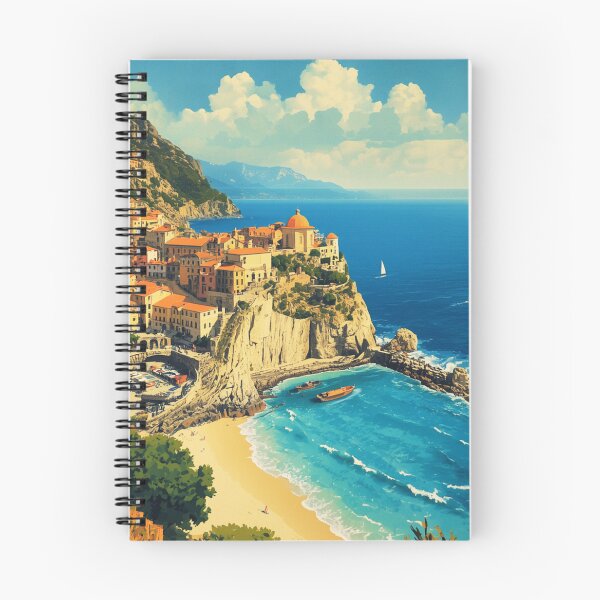 Item preview, Vintage Style Coastal Cliff Town Ocean View Illustration designed and sold by @SHINTOSARTSTORE.
