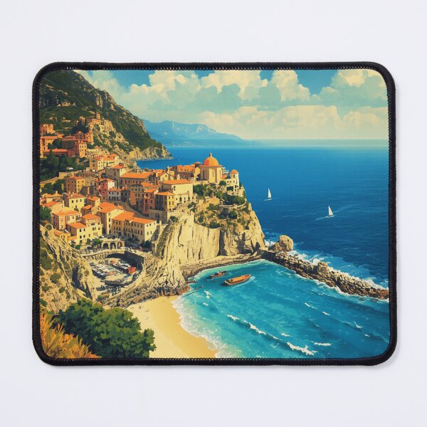 Item preview, Vintage Style Coastal Cliff Town Ocean View Illustration designed and sold by @SHINTOSARTSTORE.