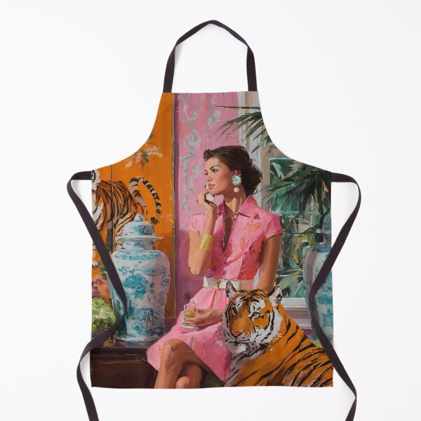 Item preview, A woman and tiger in chinoiserie room,Grandmillennial art designed and sold by SophieClimaArt.