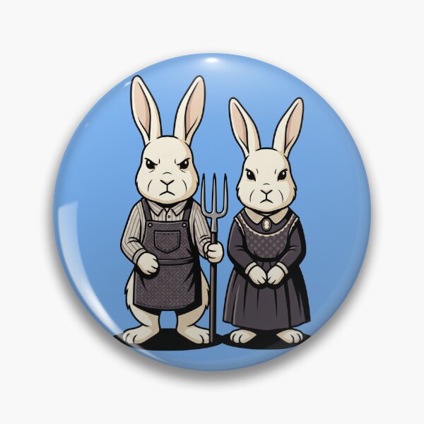 Item preview, American Gothic Bunny Rabbits Grant Wood Parody Pitchfork Art History Farm Humor Pop Art designed and sold by Rare By Hero.