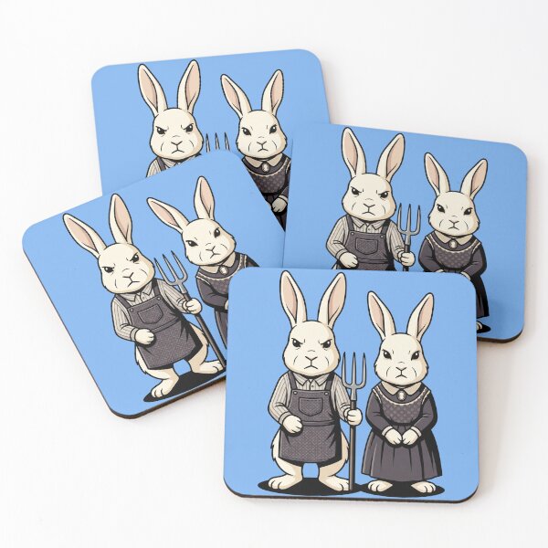 Item preview, American Gothic Bunny Rabbits Grant Wood Parody Pitchfork Art History Farm Humor Pop Art designed and sold by Rare By Hero.