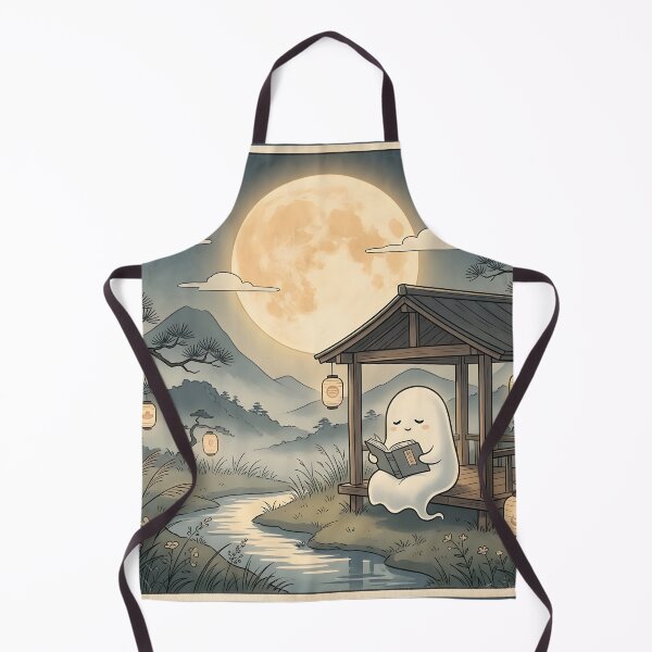 Item preview, Cute Ghost Reading Under Moon Vintage Night Landscape designed and sold by MCV-Designs.