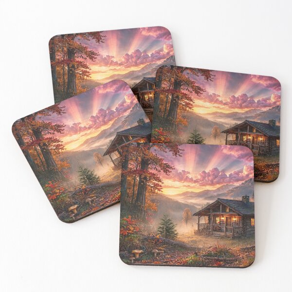 Item preview, Cozy Mountain Cabin at Autumn Sunset designed and sold by Lifeguy's Art-Pics.