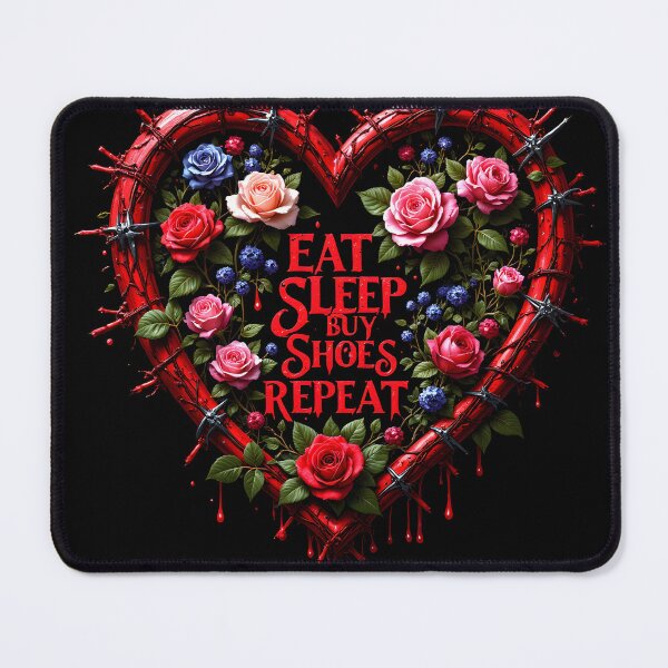 Item preview, Eat, Sleep, Buy Shoes, Repeat | Gothic Barbed Wire Heart with Roses designed and sold by MaciejRudzinsky.