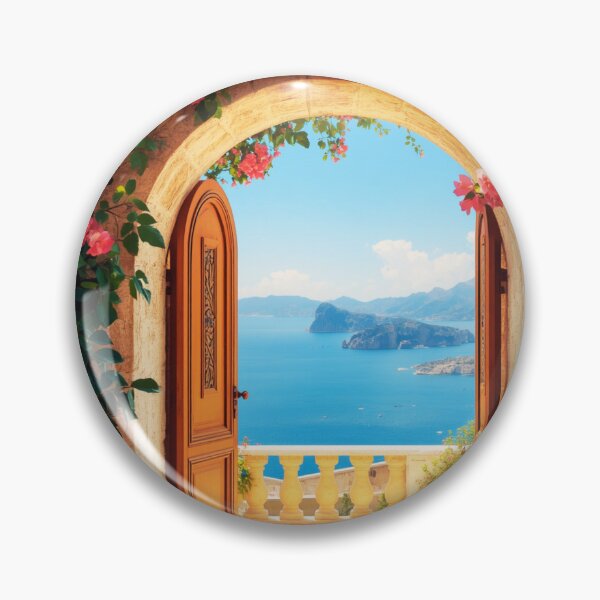 Item preview, Mediterranean Archway Doorway Sea View Bougainvillea Landscape designed and sold by @SHINTOSARTSTORE.