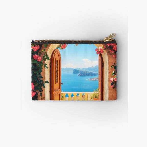 Item preview, Mediterranean Archway Doorway Sea View Bougainvillea Landscape designed and sold by @SHINTOSARTSTORE.
