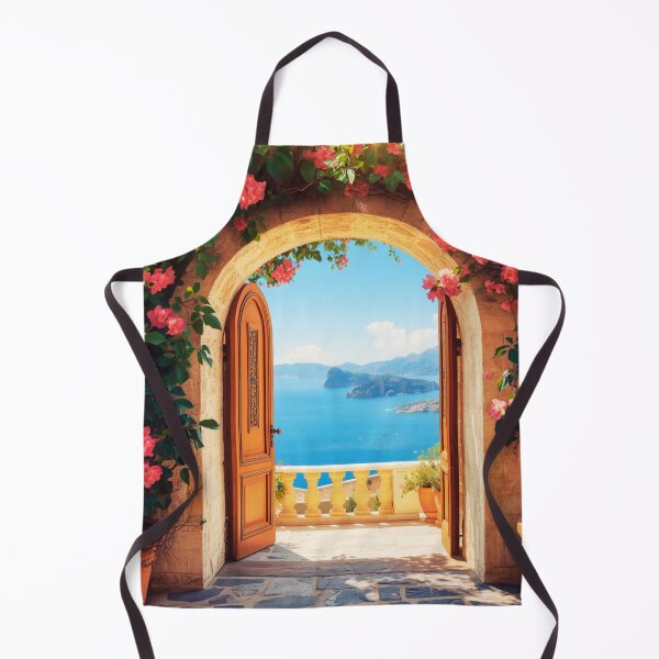 Item preview, Mediterranean Archway Doorway Sea View Bougainvillea Landscape designed and sold by @SHINTOSARTSTORE.