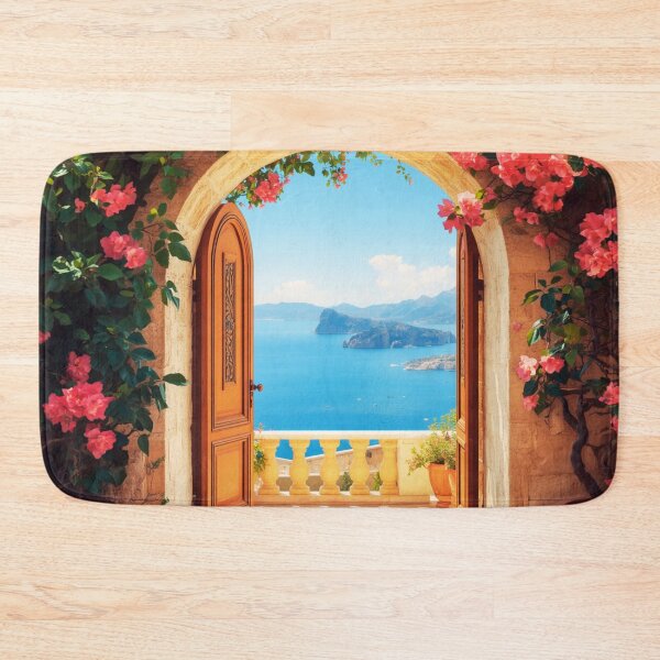 Item preview, Mediterranean Archway Doorway Sea View Bougainvillea Landscape designed and sold by @SHINTOSARTSTORE.