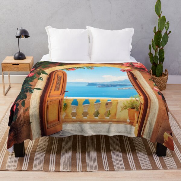 Item preview, Mediterranean Archway Doorway Sea View Bougainvillea Landscape designed and sold by @SHINTOSARTSTORE.