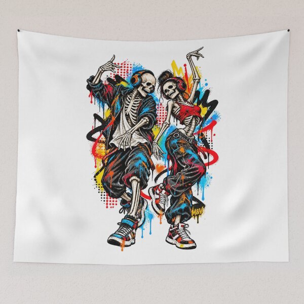 Item preview, Urban Skeleton Couple Music Graffiti  designed and sold by Qenlo.