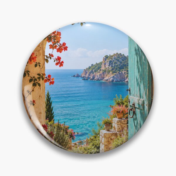 Item preview, Turquoise Door Mediterranean Archway Coastal Cove View designed and sold by @SHINTOSARTSTORE.