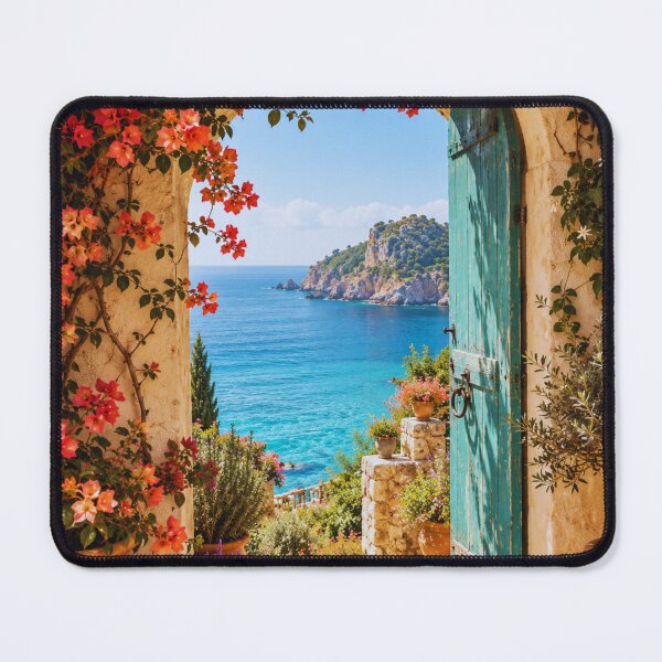 Item preview, Turquoise Door Mediterranean Archway Coastal Cove View designed and sold by @SHINTOSARTSTORE.