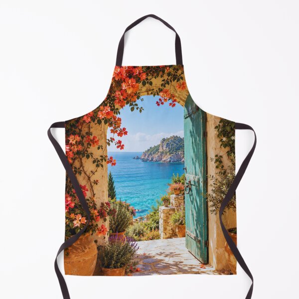Item preview, Turquoise Door Mediterranean Archway Coastal Cove View designed and sold by @SHINTOSARTSTORE.