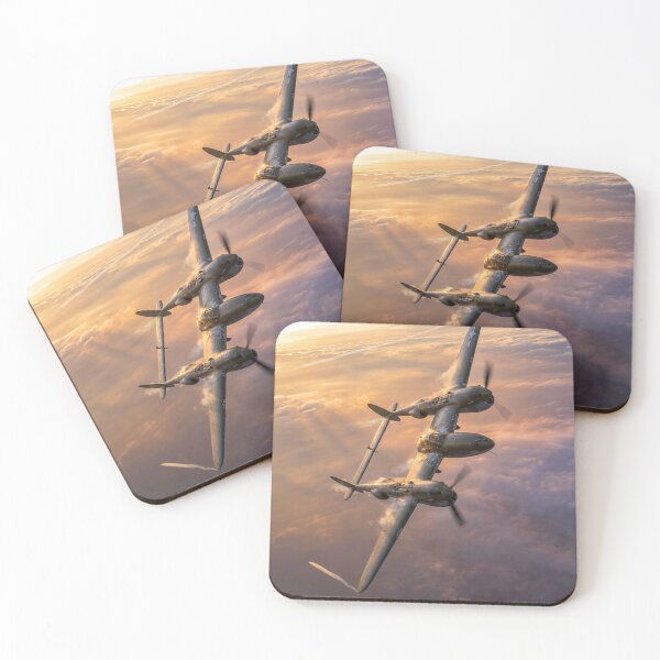 Item preview, P-38 Lightning Golden Sunset Dive Illustration designed and sold by Airpower Art.