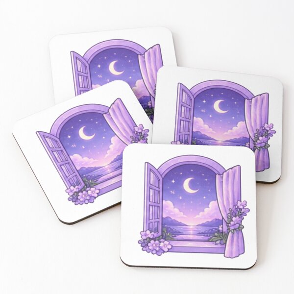Item preview, Dreamy Purple Moonlit Window with Flowers designed and sold by Kiralemon.