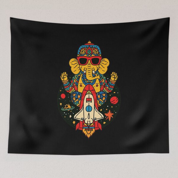 Item preview, Cool Elephant Blessing Pose White Space Rocket Red Sunglasses Pop Art designed and sold by PANNARUK THAILAND.