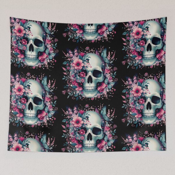 Item preview, Floral Skull with Gothic Butterflies designed and sold by BriSher.