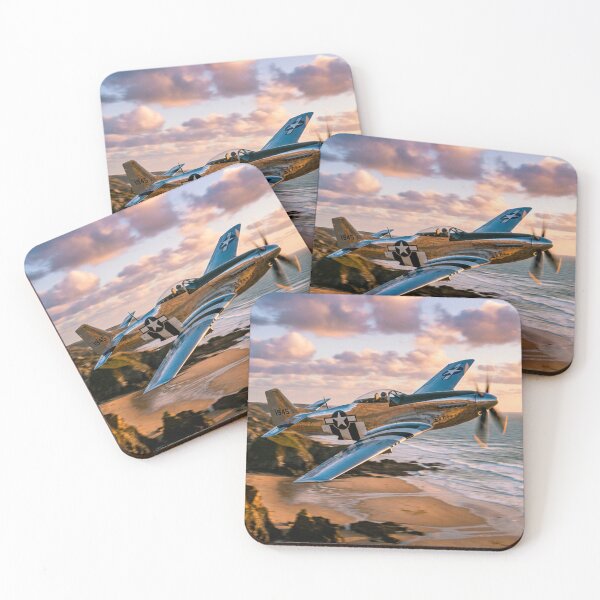 Item preview, P-51 Mustang Coastal Cliffs Sunset Illustration designed and sold by Airpower Art.