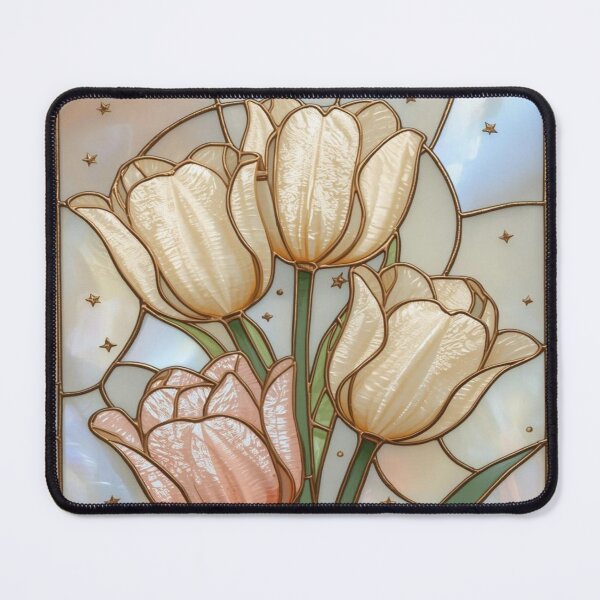Item preview, Pink tulips stained glass golden sun designed and sold by BriSher.