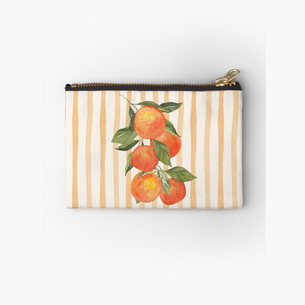 Item preview, ​Watercolor Tangerine Branch on Striped Background Botanical Art designed and sold by HBBS DESIGNS.
