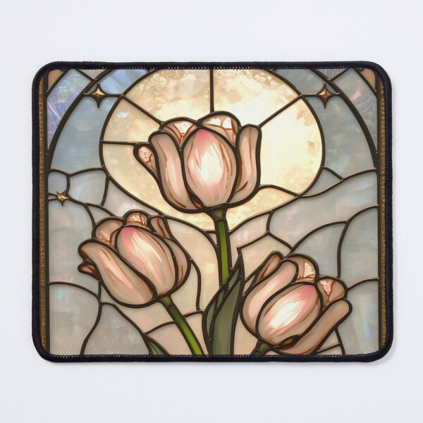 Item preview, Pink tulips stained glass golden sun designed and sold by BriSher.