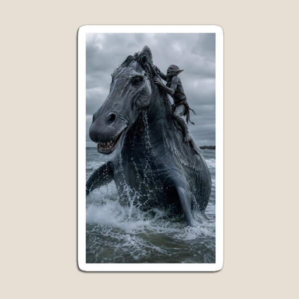 Item preview, Dark Fantasy Sea Rider – Giant Mythical Water Horse & Goblin Warrior designed and sold by Bhaskar Digital Art.