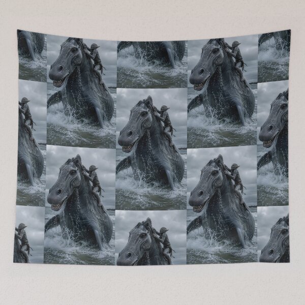 Item preview, Dark Fantasy Sea Rider – Giant Mythical Water Horse & Goblin Warrior designed and sold by Bhaskar Digital Art.