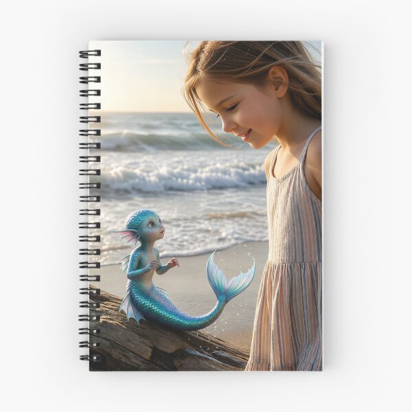 Item preview, Magical Mermaid & Girl by the Sea – Cute Fantasy Ocean Friendship Art designed and sold by Bhaskar Digital Art.