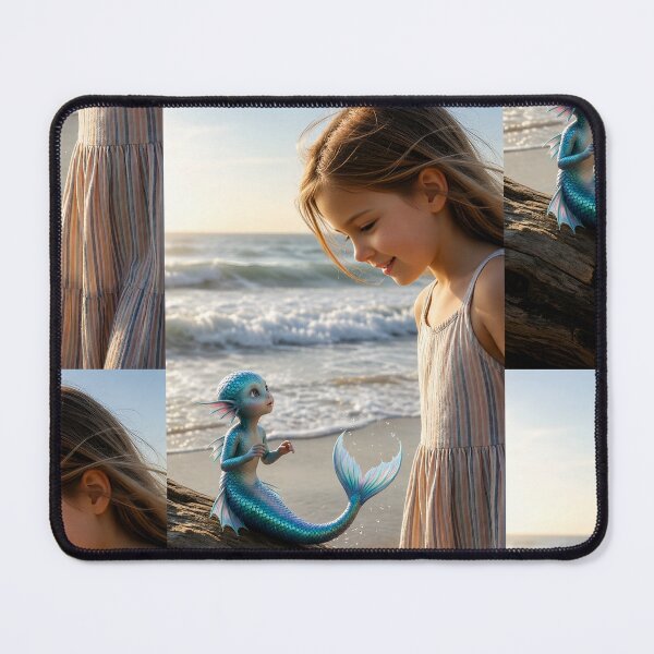 Item preview, Magical Mermaid & Girl by the Sea – Cute Fantasy Ocean Friendship Art designed and sold by Bhaskar Digital Art.