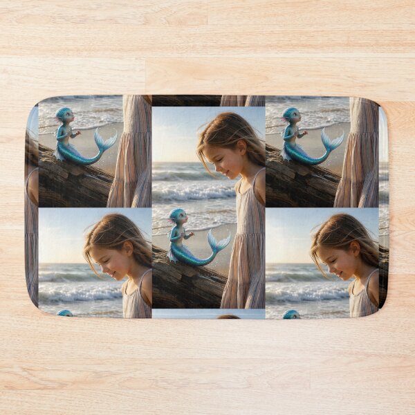 Item preview, Magical Mermaid & Girl by the Sea – Cute Fantasy Ocean Friendship Art designed and sold by Bhaskar Digital Art.