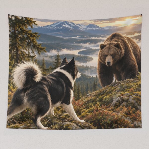 Item preview, Karelian Bear Dog Bear Hunting Vintage Hunting Logo designed and sold by TammyHunterArt.
